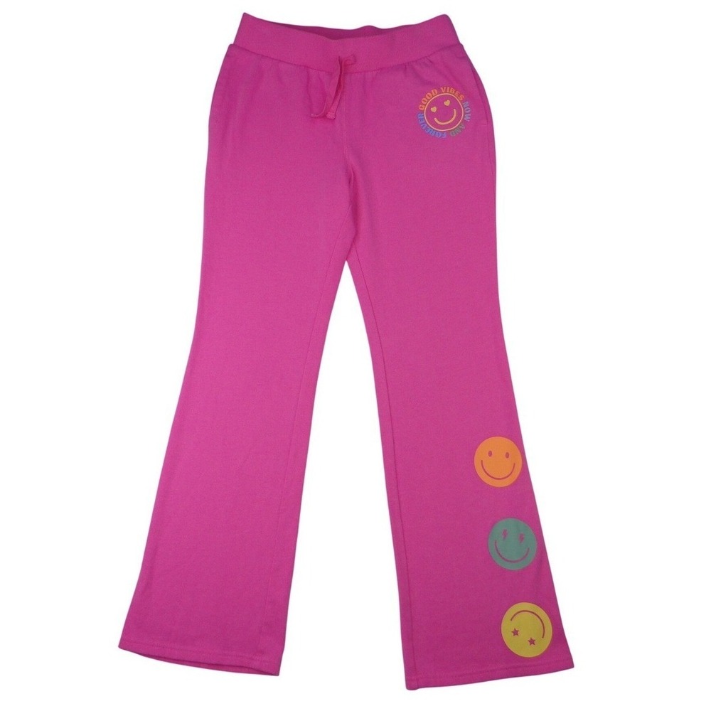 Kids Bright Pink Smiley Face Graphic‎ Sweatpants Flare Leg